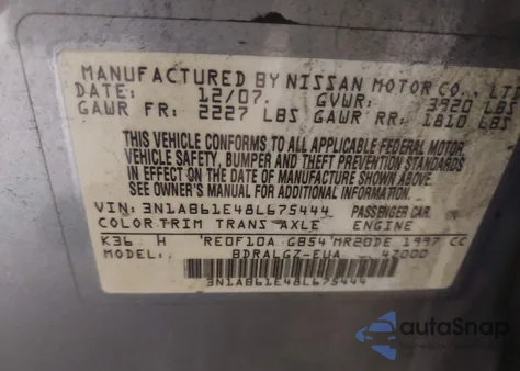 2008 Nissan Sentra 2.0Sl z USA, uszkodzony, nr VIN 3N1AB61E48L675444